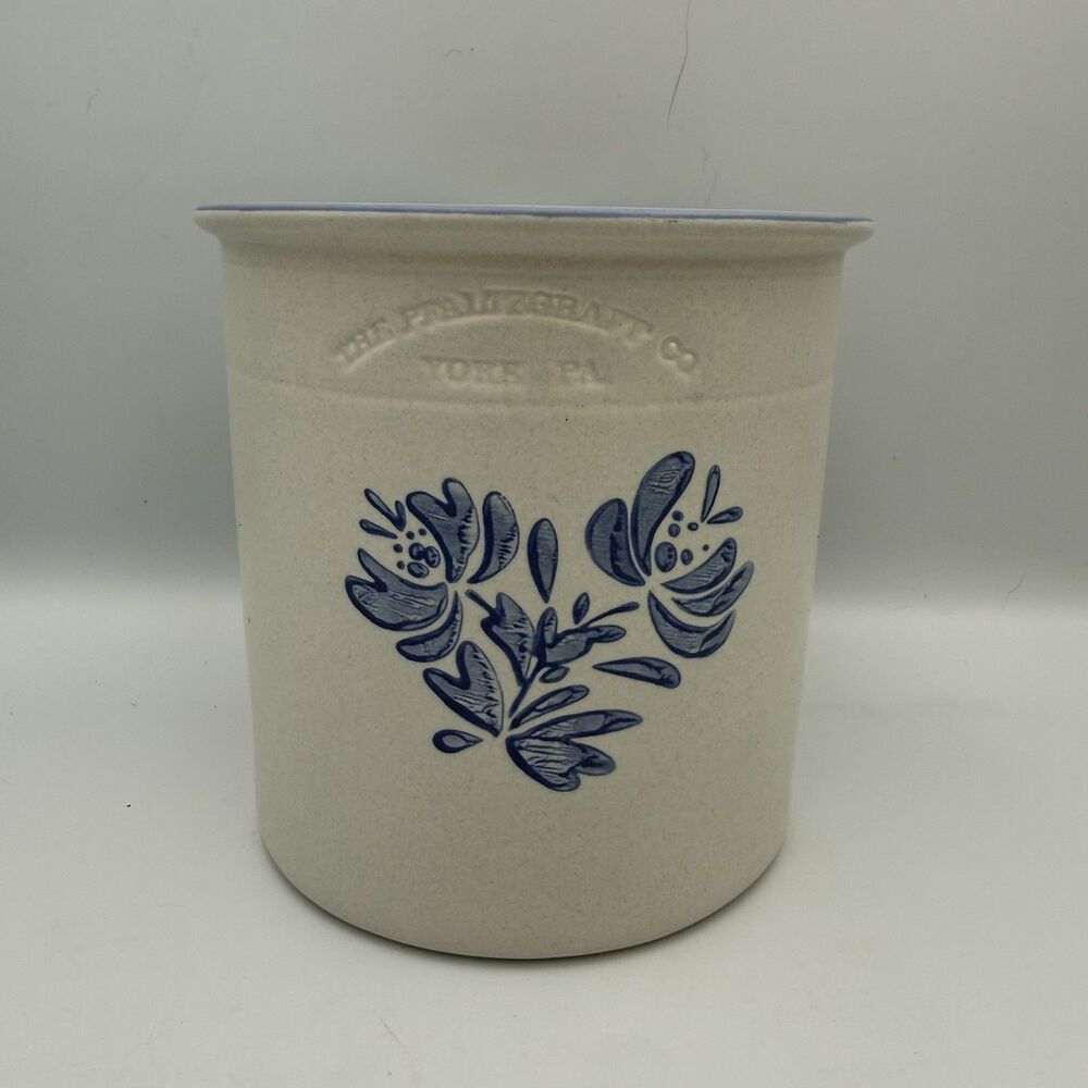 Vintage Pfaltzgraff Yorktown Stoneware Utensil Crock Holder #500 USA Blue Floral